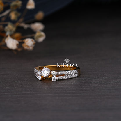 Classy Diamond Round Stone Yellow Gold Ring