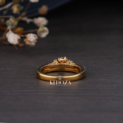 Classy Diamond Round Stone Yellow Gold Ring