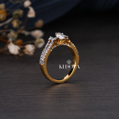 Classy Diamond Round Stone Yellow Gold Ring