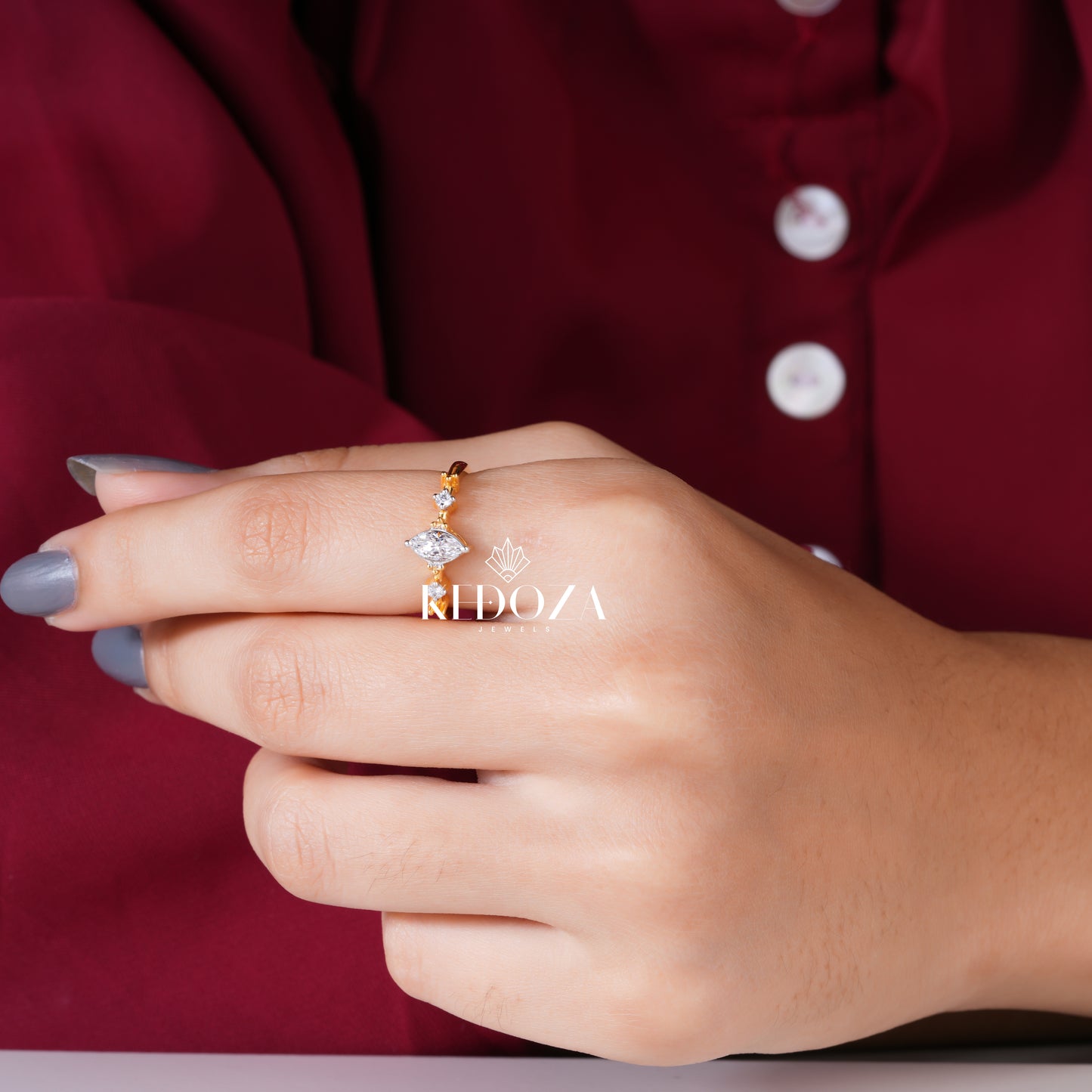 Distinctive Sparkle Marquise Shape Diamond Rose Gold Ring