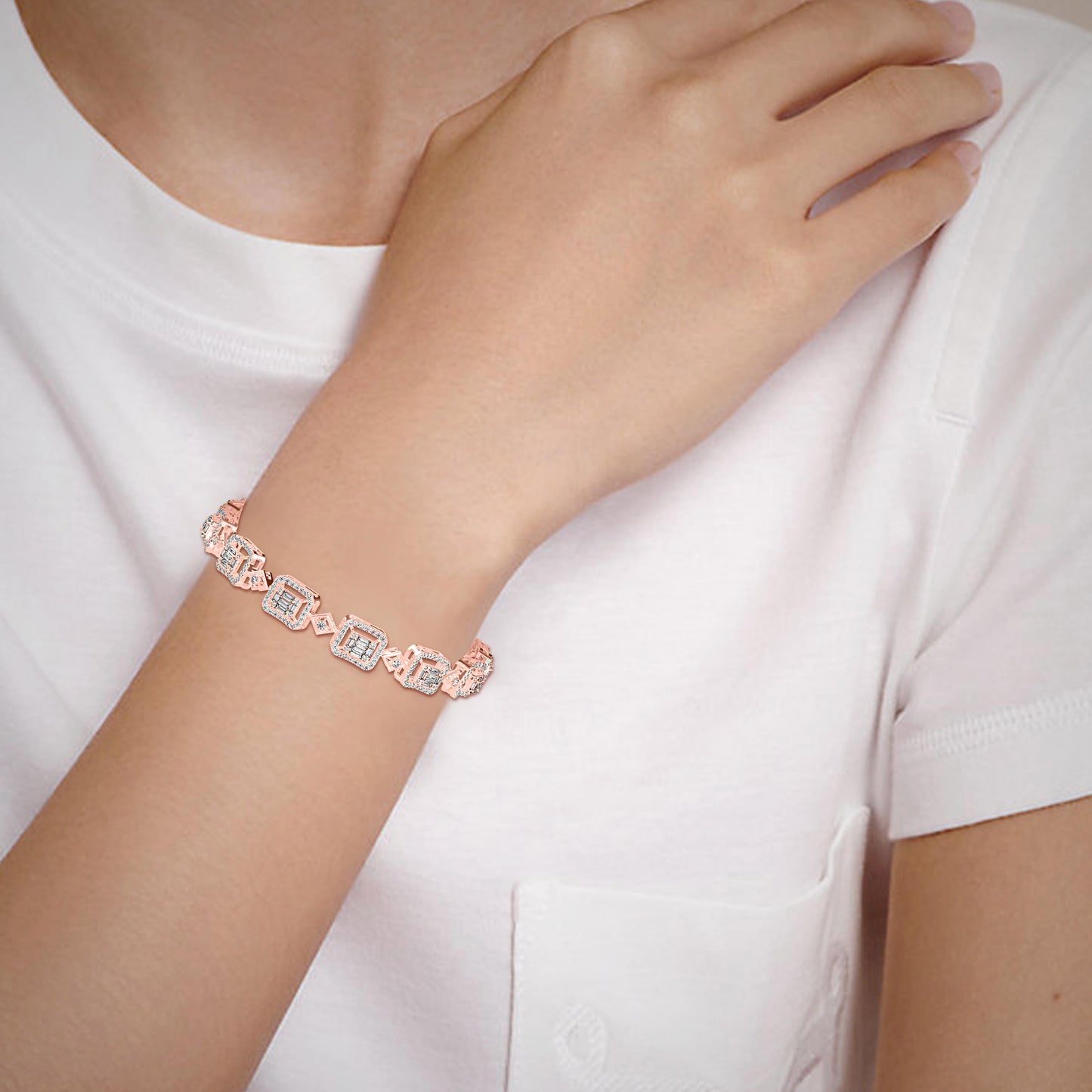 Plaids Tennis Diamond Bracelet Rose Gold