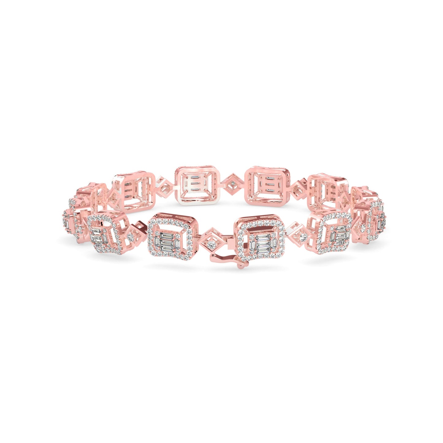 Plaids Tennis Diamond Bracelet Rose Gold