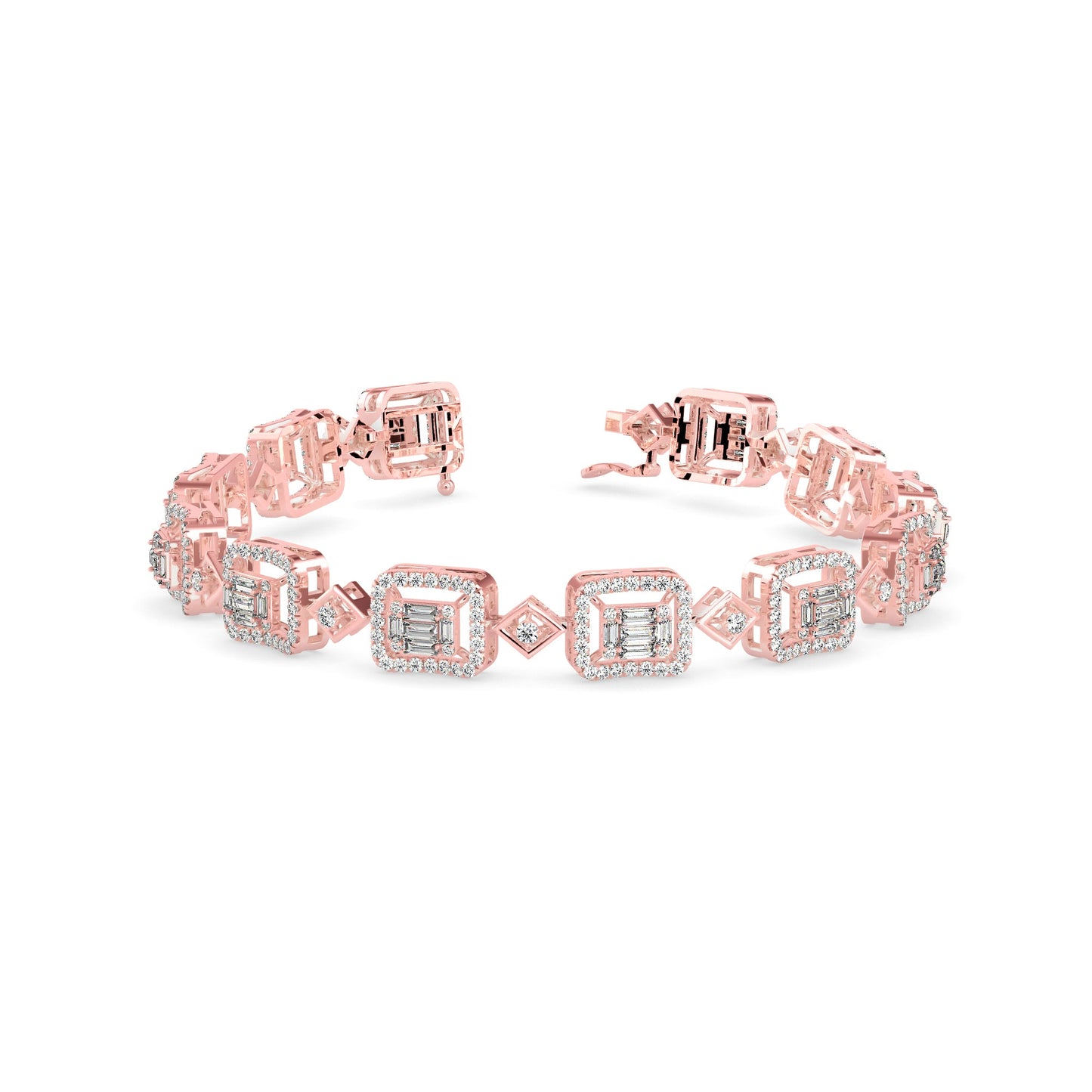 Plaids Tennis Diamond Bracelet Rose Gold