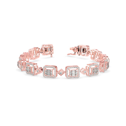 Plaids Tennis Diamond Bracelet Rose Gold